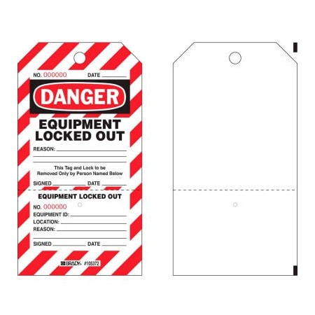 Brady Brady  Danger Equipment Locked Out Tag, Two-part Tags With Stubs, Polyester, 25/Pack PLLT2